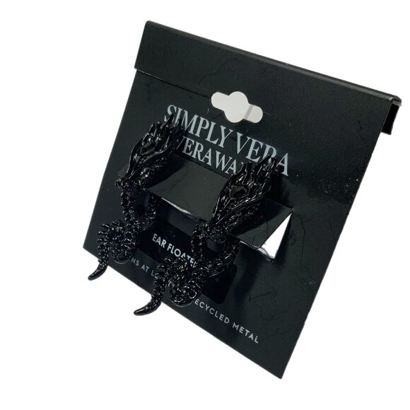 Simply Vera Wang Black Tone 3D Dragon Floater Earrings Faux Crystal Stones Goth - Picture 6 of 6